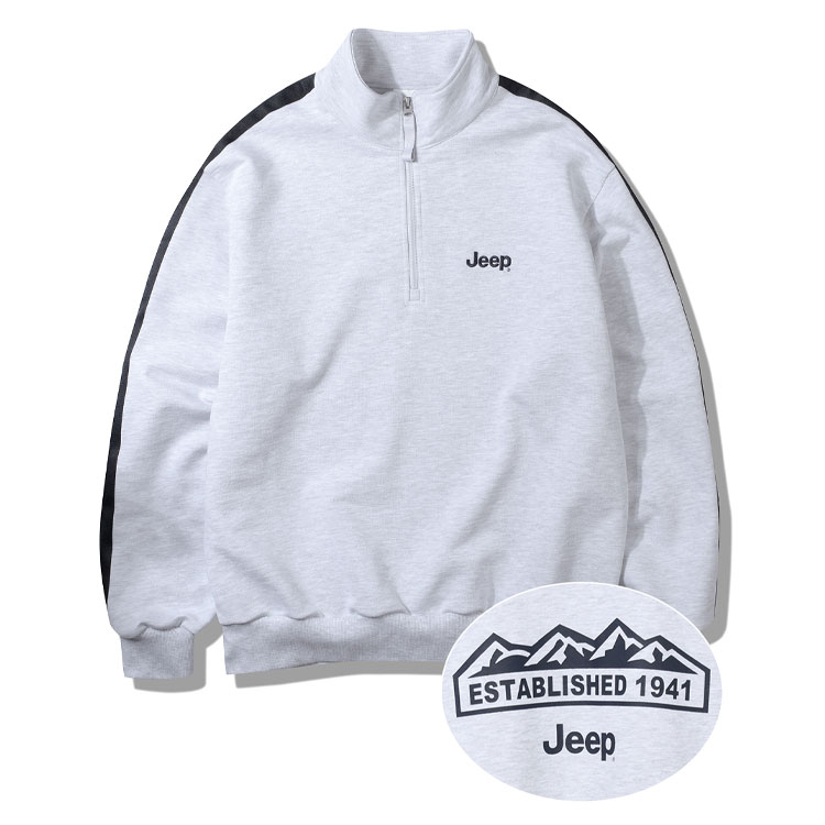 Jeep ジープ スウェット Half Zip-Up M-Logo Sweat ハーフジップ ロゴ ジップアップ トレーナー MTM ジャージ ブラック メグレー アイボリー ホワイト JP5TSU832｜a-dot｜05