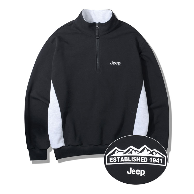 Jeep ジープ スウェット Half Zip-Up M-Logo Sweat ハーフジップ ロゴ ジップアップ トレーナー ブラック ネイビー アイボリー ピンク JP5TSU833｜a-dot｜02