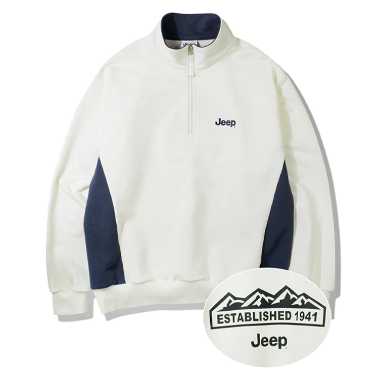Jeep ジープ スウェット Half Zip-Up M-Logo Sweat ハーフジップ ロゴ ジップアップ トレーナー ブラック ネイビー アイボリー ピンク JP5TSU833｜a-dot｜04