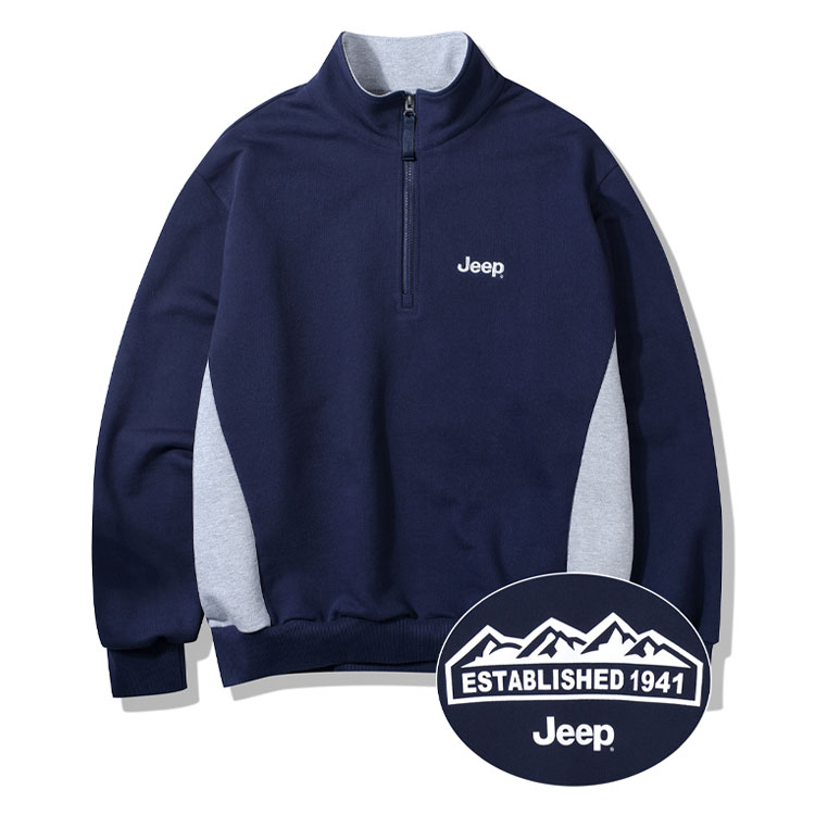 Jeep ジープ スウェット Half Zip-Up M-Logo Sweat ハーフジップ ロゴ ジップアップ トレーナー ブラック ネイビー アイボリー ピンク JP5TSU833｜a-dot｜03