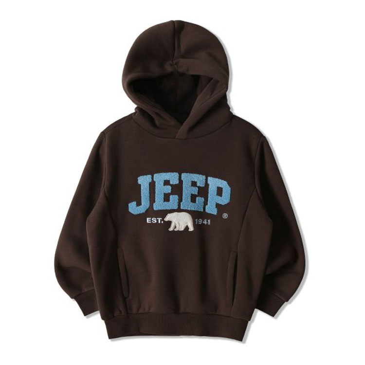 Jeep ジープ キッズ パーカー BOUCLE JEEP FLEECE HOOD ブークレ フリース フード フーディ 長袖 プルオーバー 裏起毛 フード付き ロゴ 子供用 KN4THU054