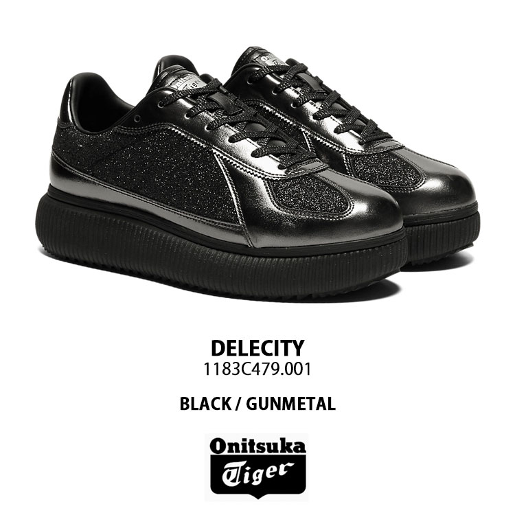 【極美品】オニツカタイガー デレシティ ブラック レザー 厚底 24cm ② Onitsuka Tiger（オニツカタイガー） レディース スニーカー DELECITY