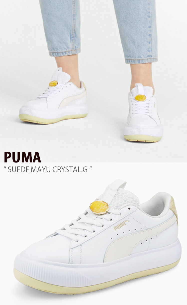 PUMA プーマ シューズ SUEDE MAYU CRYSTAL.G WHITE YELLOW スエード マユ クリスタル.G ホワイト イエロー  厚底シューズ 厚底スニーカー 38558901