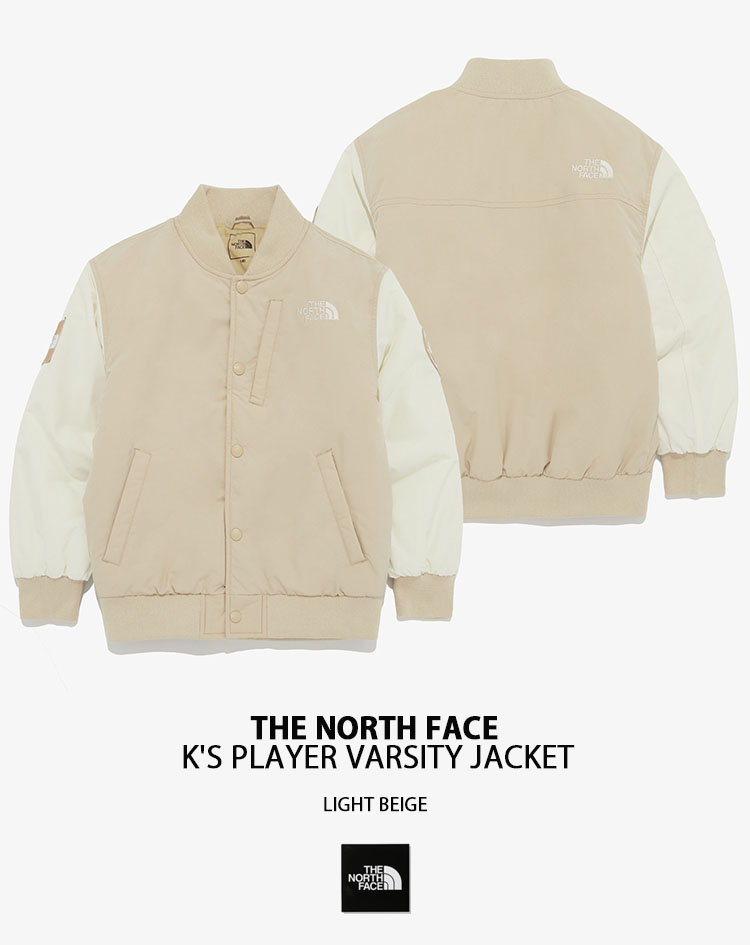 THE NORTH FACE ノースフェイス キッズ ジャンパー スタジャン K'S PLAYER VARSITY JACKET ブルゾン  スタジアムジャンパー BEIGE BLACK ボンバー NJ3NQ55S/T