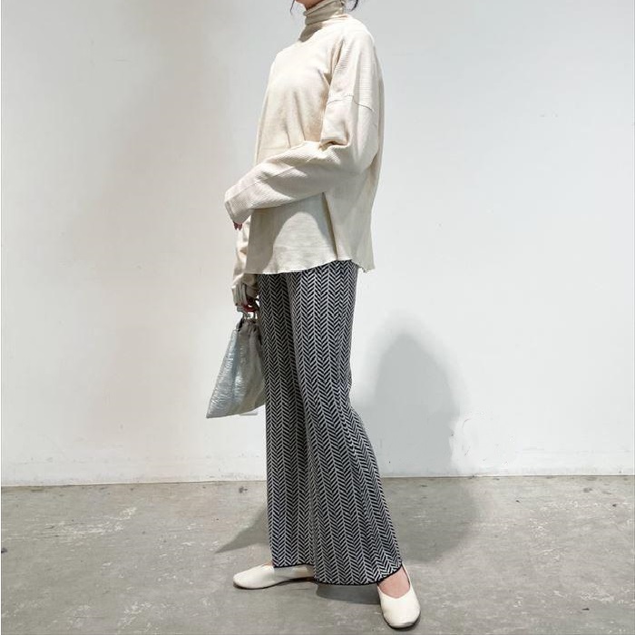ニットパンツ フレアパンツ パンツ レ ディース ボトムス ヘリンボーン