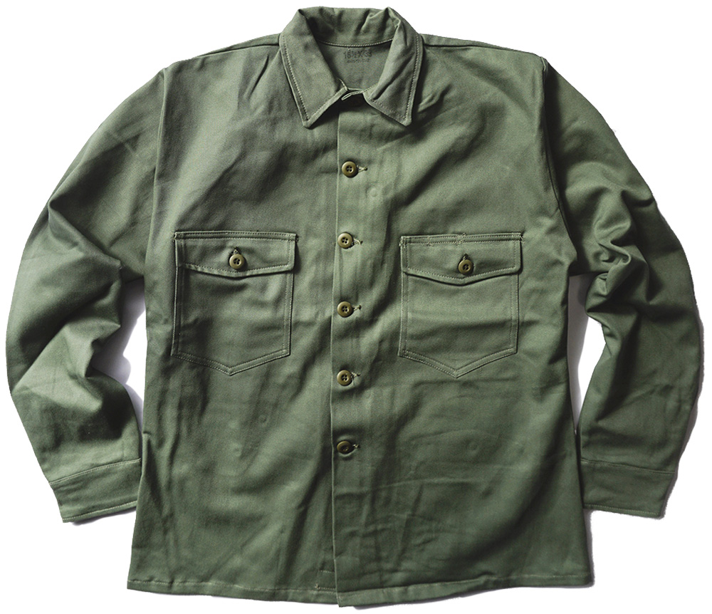 ミリタリーシャツSATEEN, OG107/fatigue（US放出品） 米軍 実物 アメリカ軍 FATIGUE コットンサテン ファティーグ
