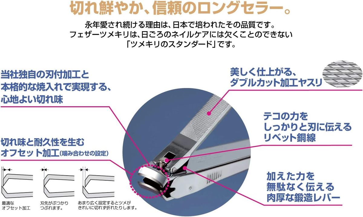 FEATHER(フェザー) ツメキリ 爪切り (Lサイズ) 日本製 飛散防止