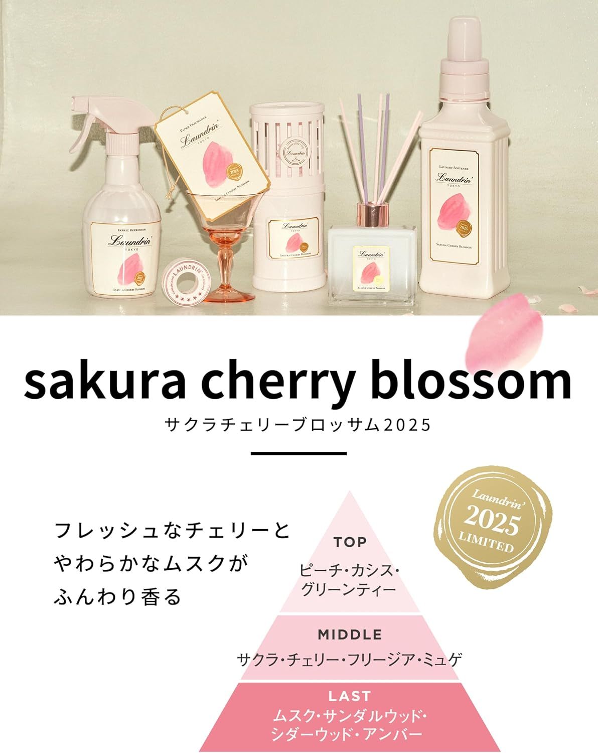 【まとめ買い2個セット】ランドリン 柔軟剤 サクラチェリーブロッサムの香り 2025 詰め替え 480ml　岐阜倉庫 |  | 02