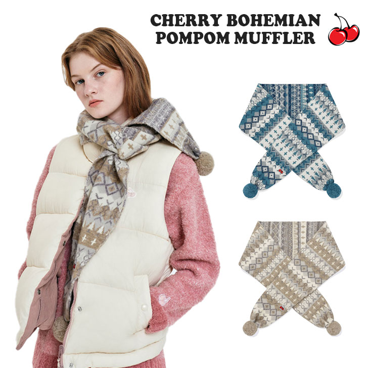キルシー マフラー KIRSH 正規販売店 CHERRY BOHEMIAN POMPOM MUFFLER チェリー ボヘミアン ポムポムマフラー SAND サンド BLUE ブルー KKRWAMF510M ACC