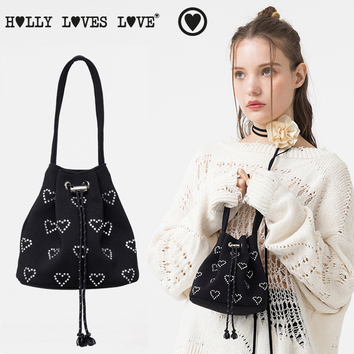 HOLLY LOVES LOVE 巾着バッグ ホリー ラブズ ラブ 正規販売店 HEART MINI BAG ハート ミニバッグ Black Cubic ブラック キュービック ハンドバッグ バッグ :bg hl23 hrtblk:a Labs