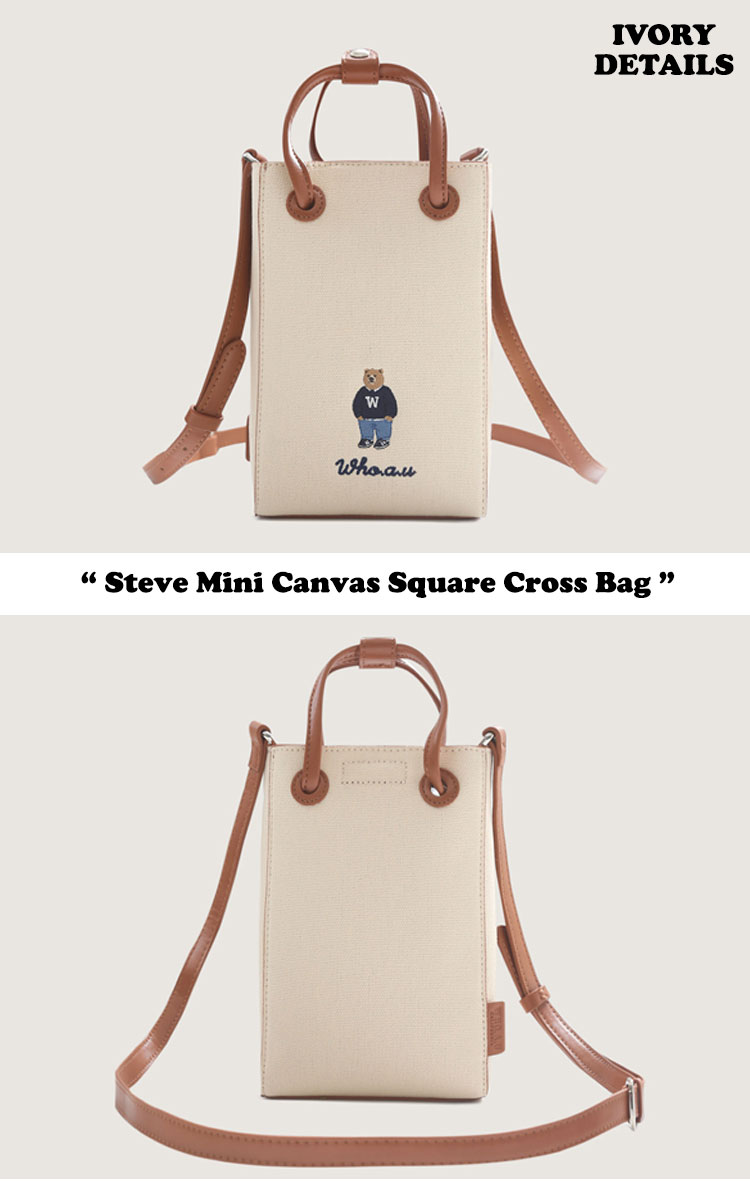 フーアーユー クロスバッグ WHO.A.U レディース Steve Mini Canvas Square Cross Bag IVORY アイボリー NAVY ネイビー WHBGD3812A バッグ｜a-labs｜03