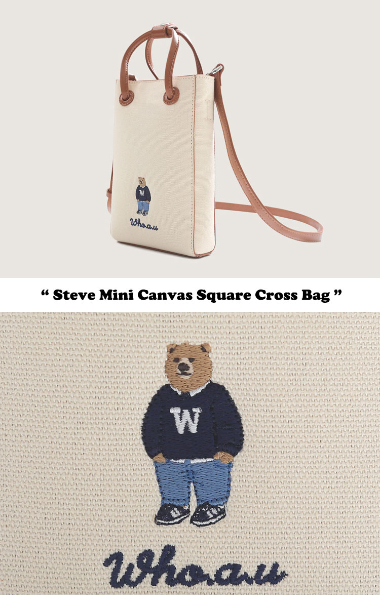フーアーユー クロスバッグ WHO.A.U レディース Steve Mini Canvas Square Cross Bag IVORY アイボリー NAVY ネイビー WHBGD3812A バッグ｜a-labs｜04