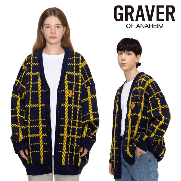 グレーバー アウター GRAVER 正規販売店 Dot Smile Embroidery Tartan Check Knit Cardigan タータン チェック ニット カーディガン NAVY G(W) CCD 1 NY ウェア :ct gv23 gwccd1ny:a Labs