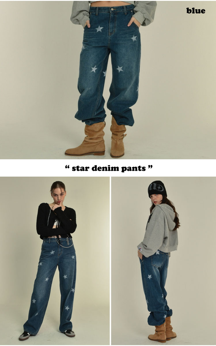 ミッドナイトムーブ 正規販売店 パンツ MIDNIGHT MOVE star denim pants スター デニムパンツ BLUE ブルー BLACK ブラック 23fw56/57 ウェア｜a-labs｜02