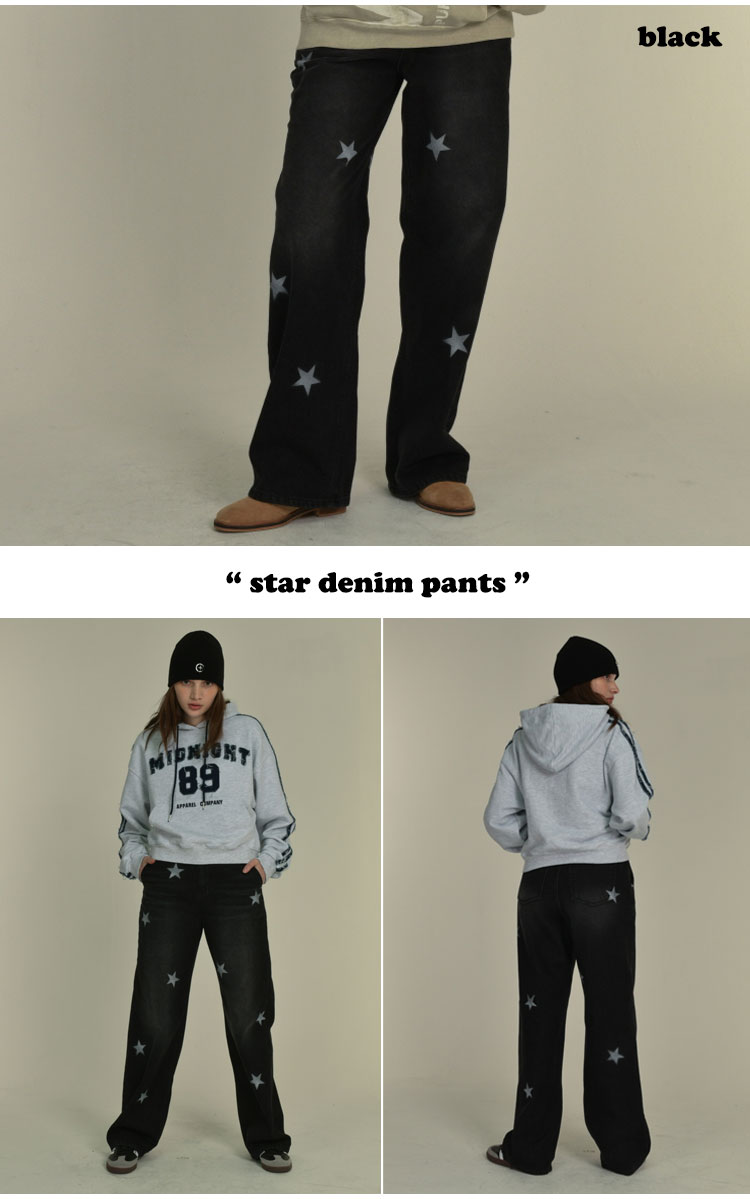 ミッドナイトムーブ 正規販売店 パンツ MIDNIGHT MOVE star denim pants スター デニムパンツ BLUE ブルー BLACK ブラック 23fw56/57 ウェア｜a-labs｜04