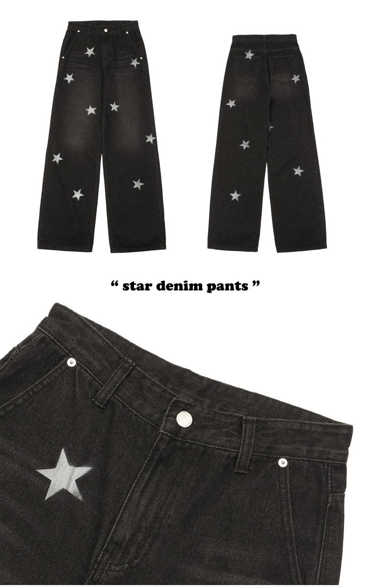 ミッドナイトムーブ 正規販売店 パンツ MIDNIGHT MOVE star denim pants スター デニムパンツ BLUE ブルー BLACK ブラック 23fw56/57 ウェア｜a-labs｜05