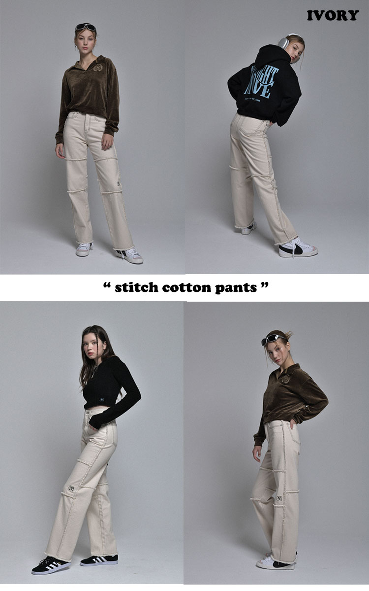 ミッドナイトムーブ 正規販売店 パンツ MIDNIGHT MOVE stitch cotton pants ステッチ コットンパンツ BLACK ブラック IVORY アイボリー w36/w37 ウェア｜a-labs｜02