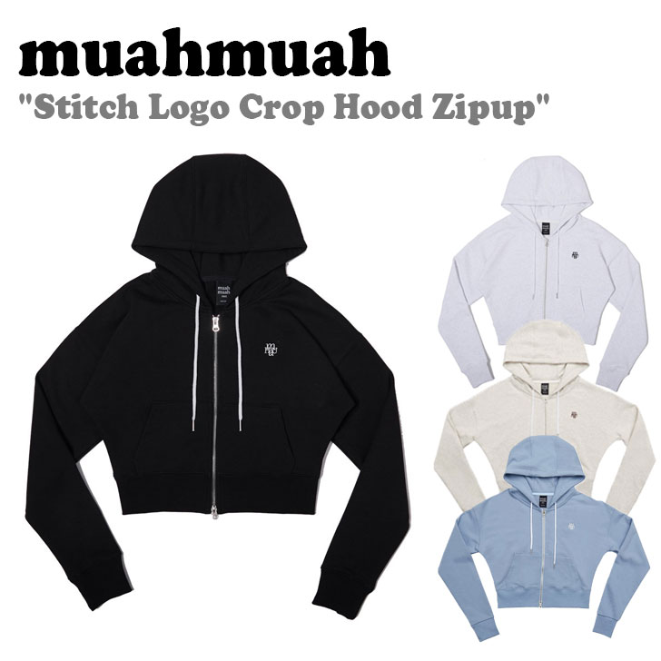 ムアムア ジップアップ muahmuah ムーアムーア レディース Stitch Logo Crop Hood Zipup スティッチ ロゴ クロップ フードジップアップ 全4色 MUT23135 ウェア :ct mu23 mut23135:a Labs