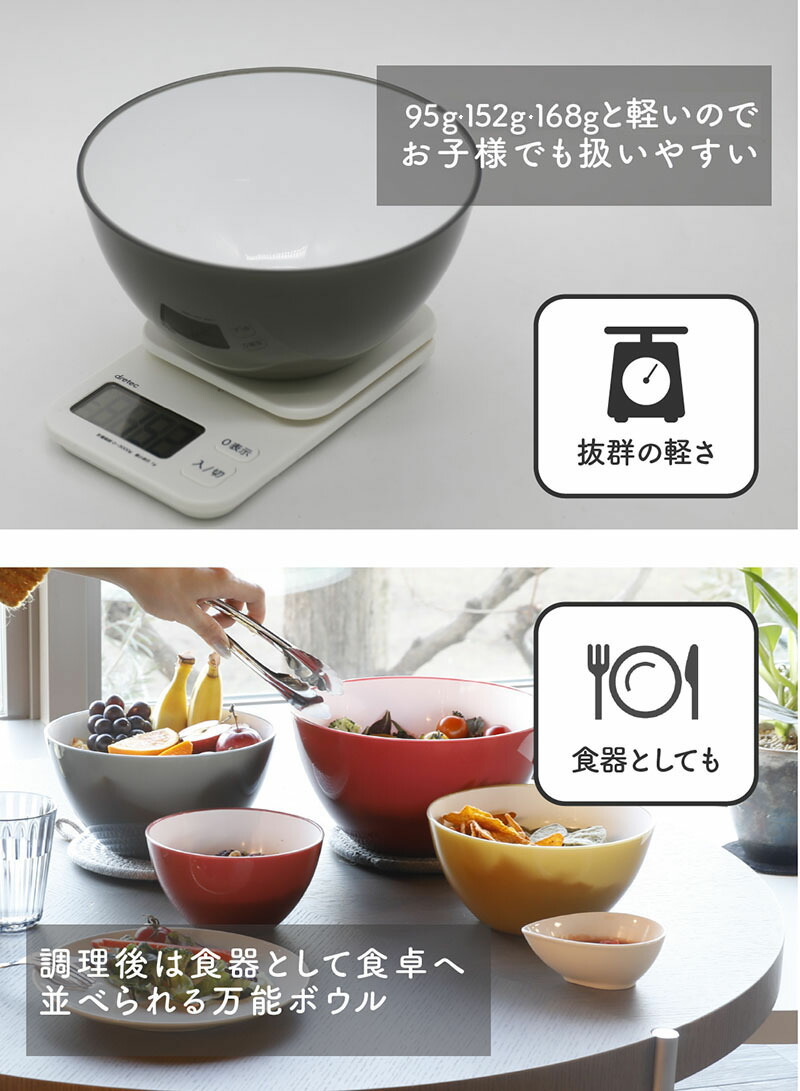 耐熱ボウル セット 14cm 18cm 20cm 3個セット レッド イエロー グレー