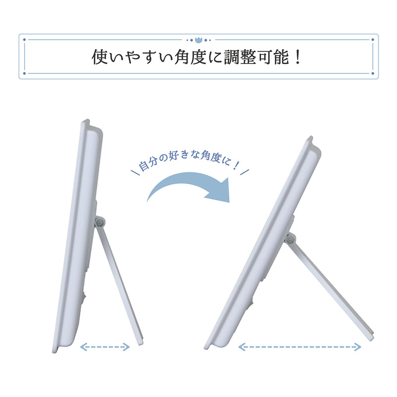 LEDライト付き卓上ミラー１個ホワイトスタンドミラー角度調節折りたたみ鏡化粧鏡メイクコンパクト