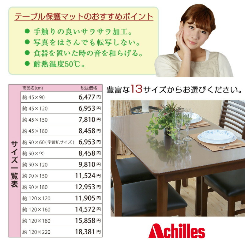 テーブルマット 透明 奥行45cm×幅90cm 日本製 クリアマット テーブル