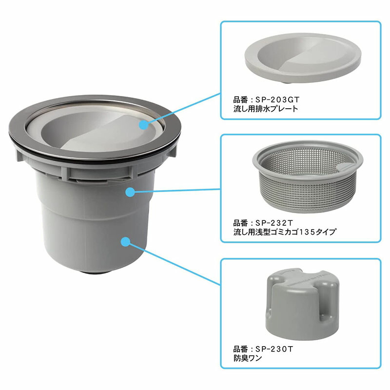 キッチン排水トラップセット下向き排水樹脂ゴミカゴ日本製TRP-SJ取替シンク用排水口