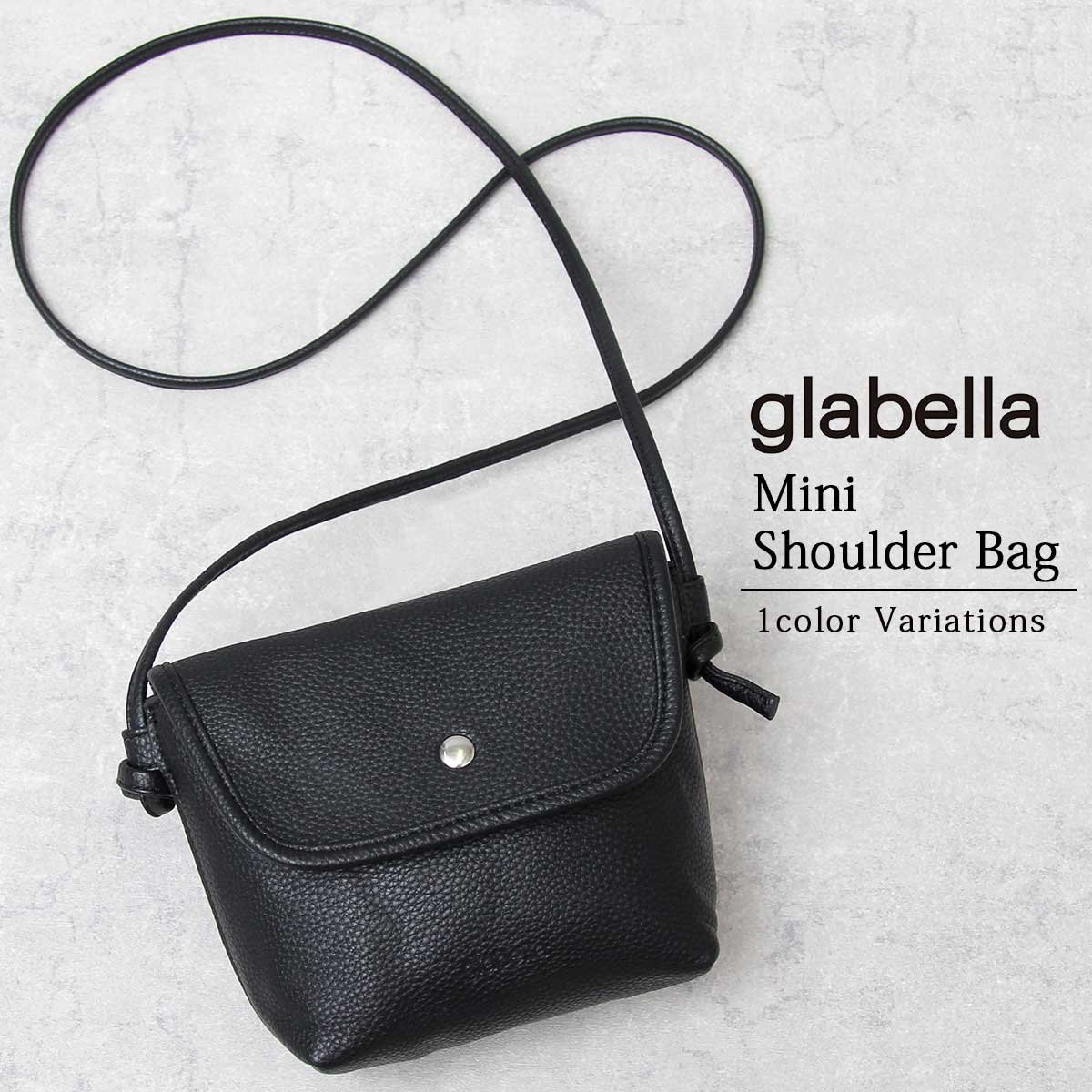 glabella ショルダーバッグ ミニショルダー 斜め掛け 首掛け 黒  ブラック フェイクレザー...