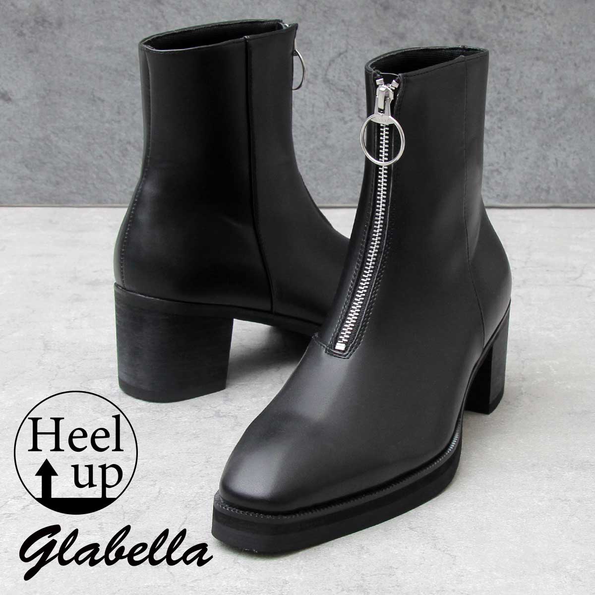 glabella ヒールブーツ メンズ ショートブーツ リングブーツ 黒