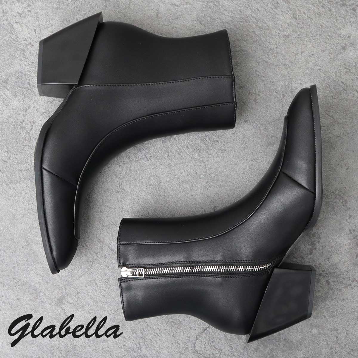 glabella グラベラ スクエア ハイヒール サイドジップ ブーツ