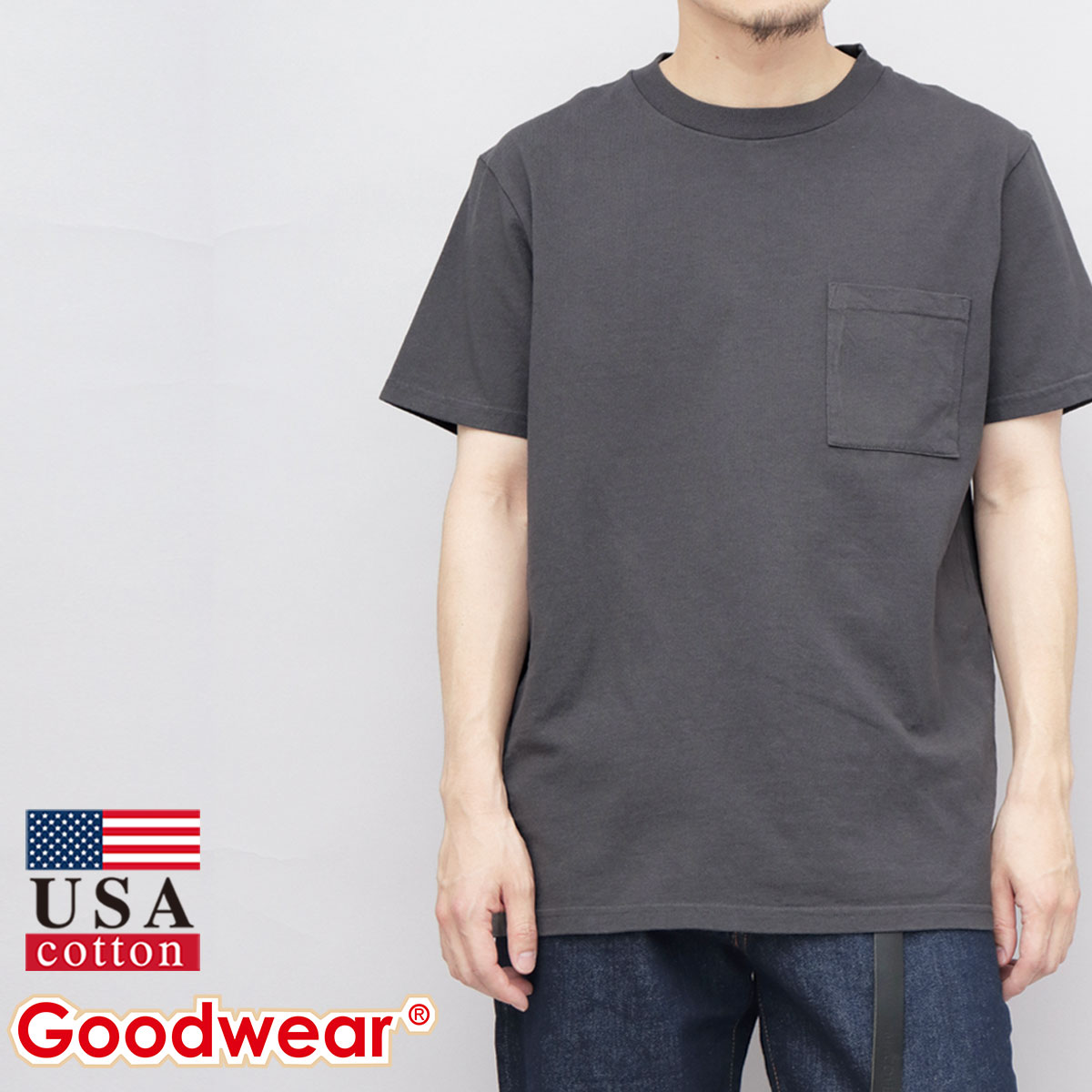 Uacchan ベージュ コットン100% 半袖Tシャツ ポケット付き CHUMS チャムス tシャツ メンズ 半袖 プリントt 胸ポケット USA