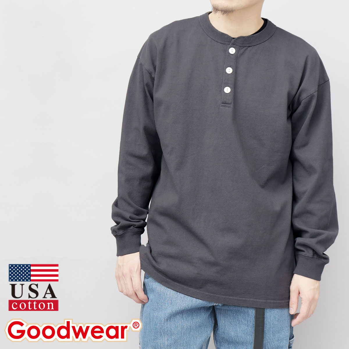 Goodwear グッドウェア ロングスリーブTシャツ ヘンリーネック