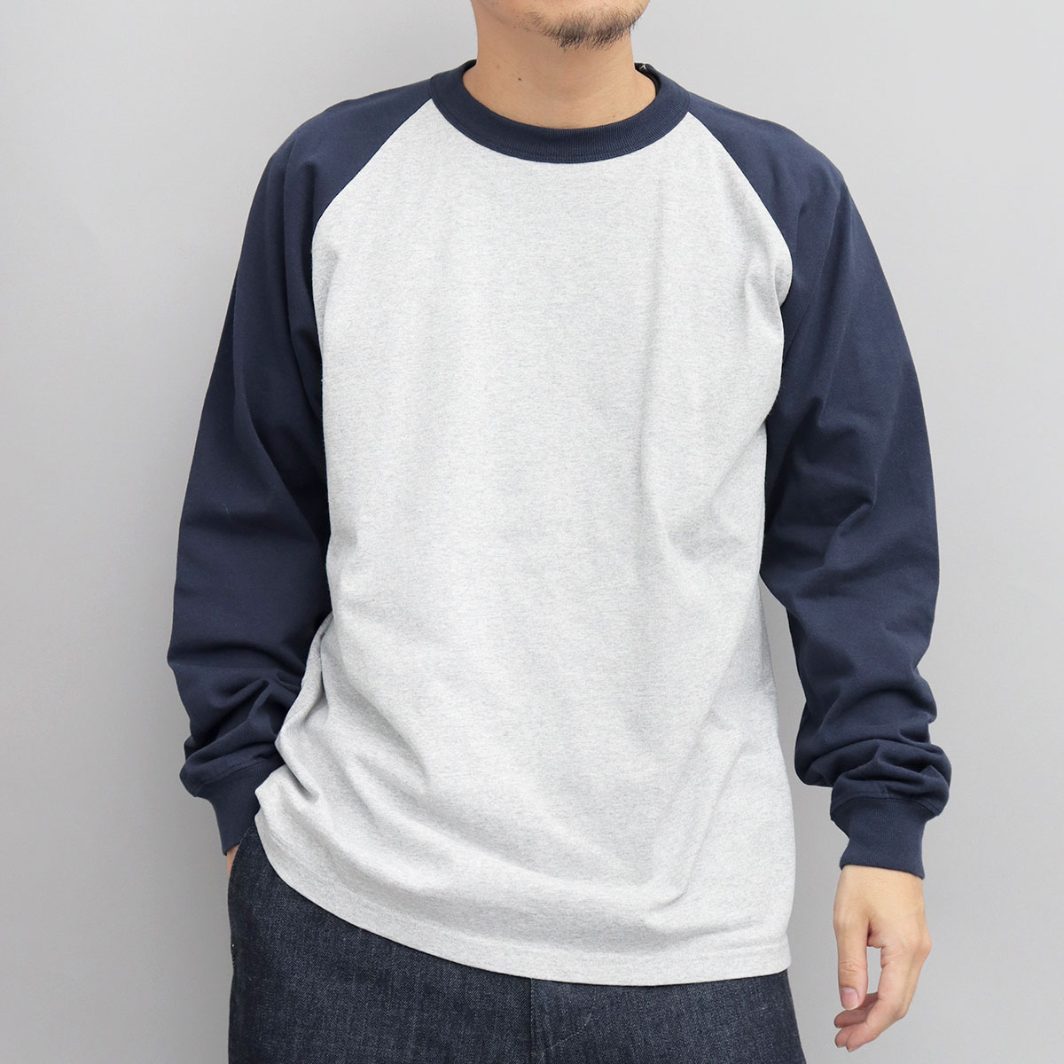 AMERICANA ラグランスリーブ コットンニット 杢グレー グッドウェア GOODWEAR A.M.S.別注 USAコットン ロングスリーブ