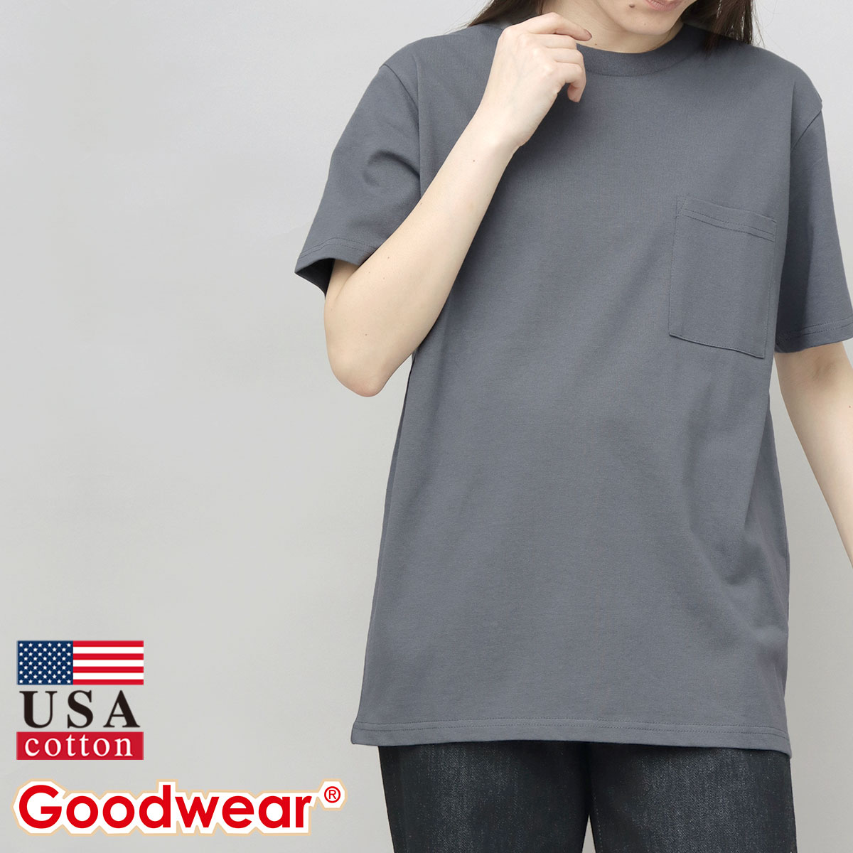 GUHROOVY グレー 半袖 Tシャツ L large グルーヴィー Goodwear（グッドウェア） Goodwear tシャツ 半袖 ポケット付き メンズ