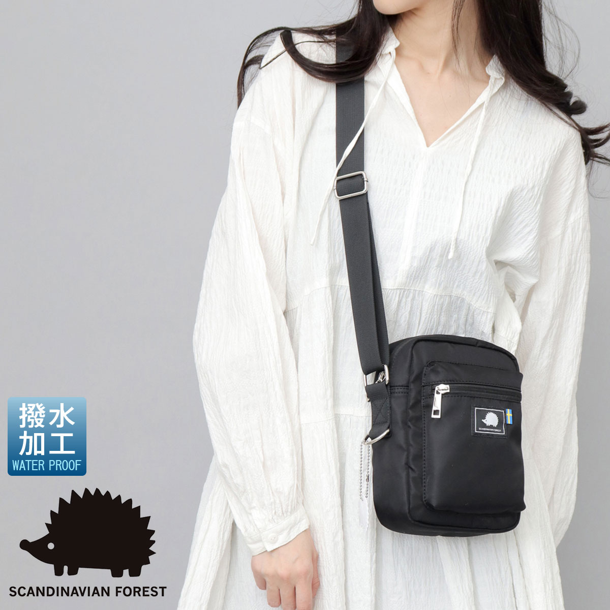 ショルダーバッグ Cotton Mini Crossbody Indigo Dark 撥水ナイロン 軽量 スクエアシルエット ミニショルダーバッグ