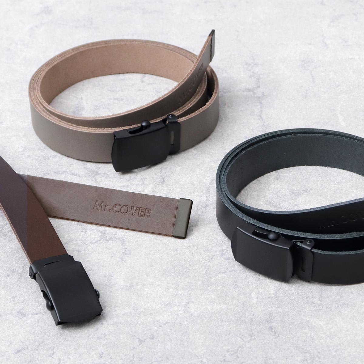 Mr.COVER ベルト メンズ 本革 穴なし ガチャベルト レザーベルト