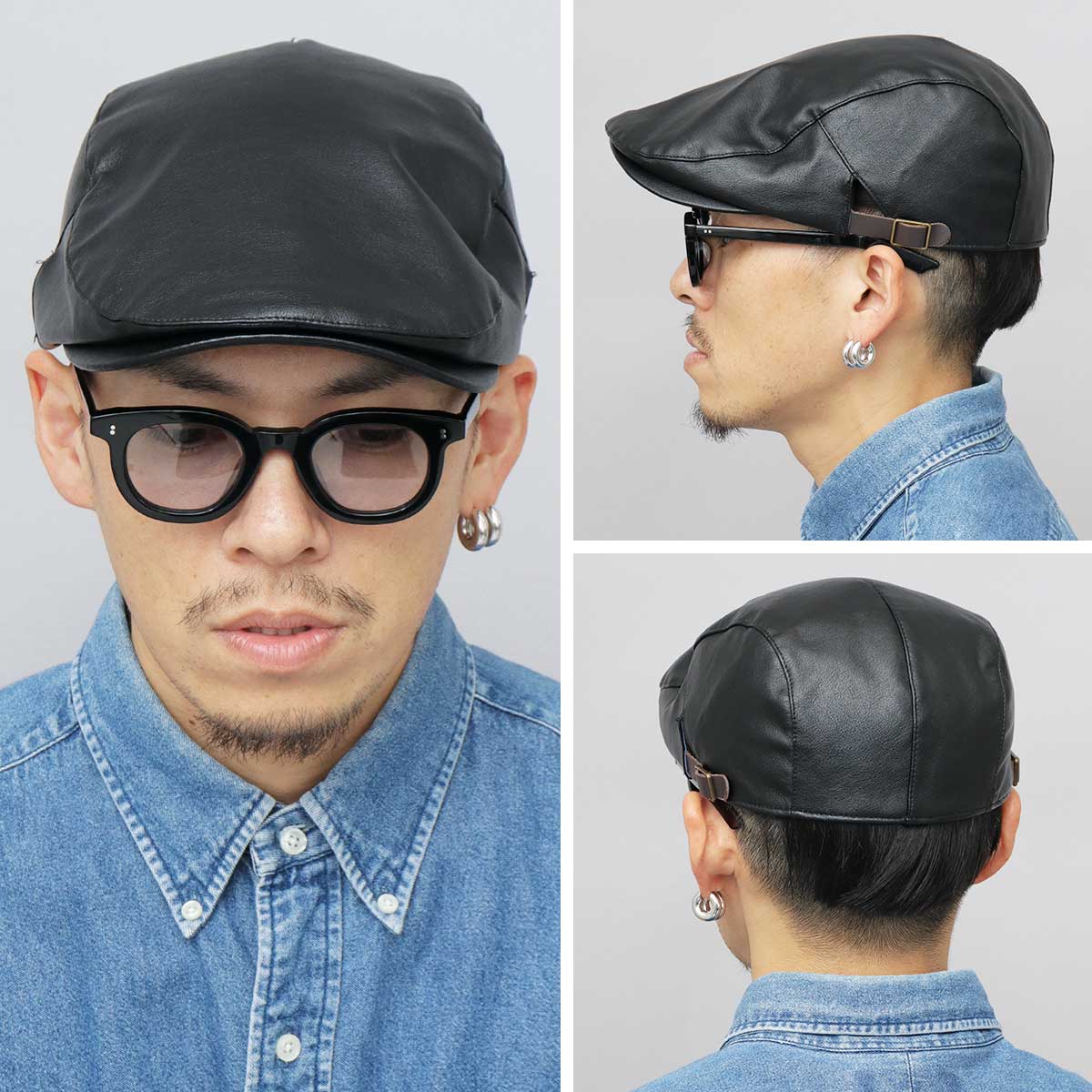 Ruben ハンチング 帽子 メンズ レザーハンチング 合皮 フェイクレザー