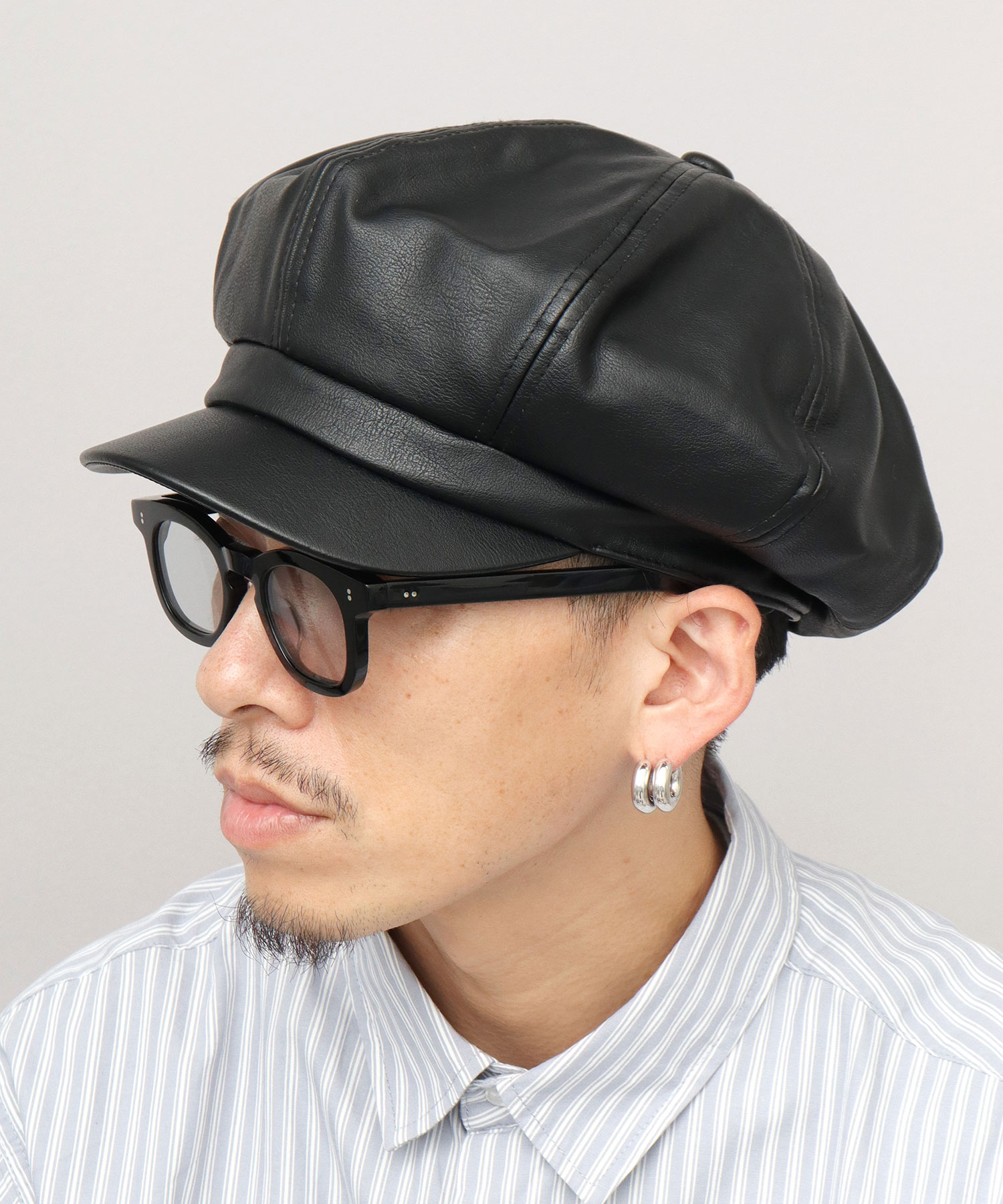 Ruben キャスケット メンズ 帽子 レザー調 フェイクレザー ニュース
