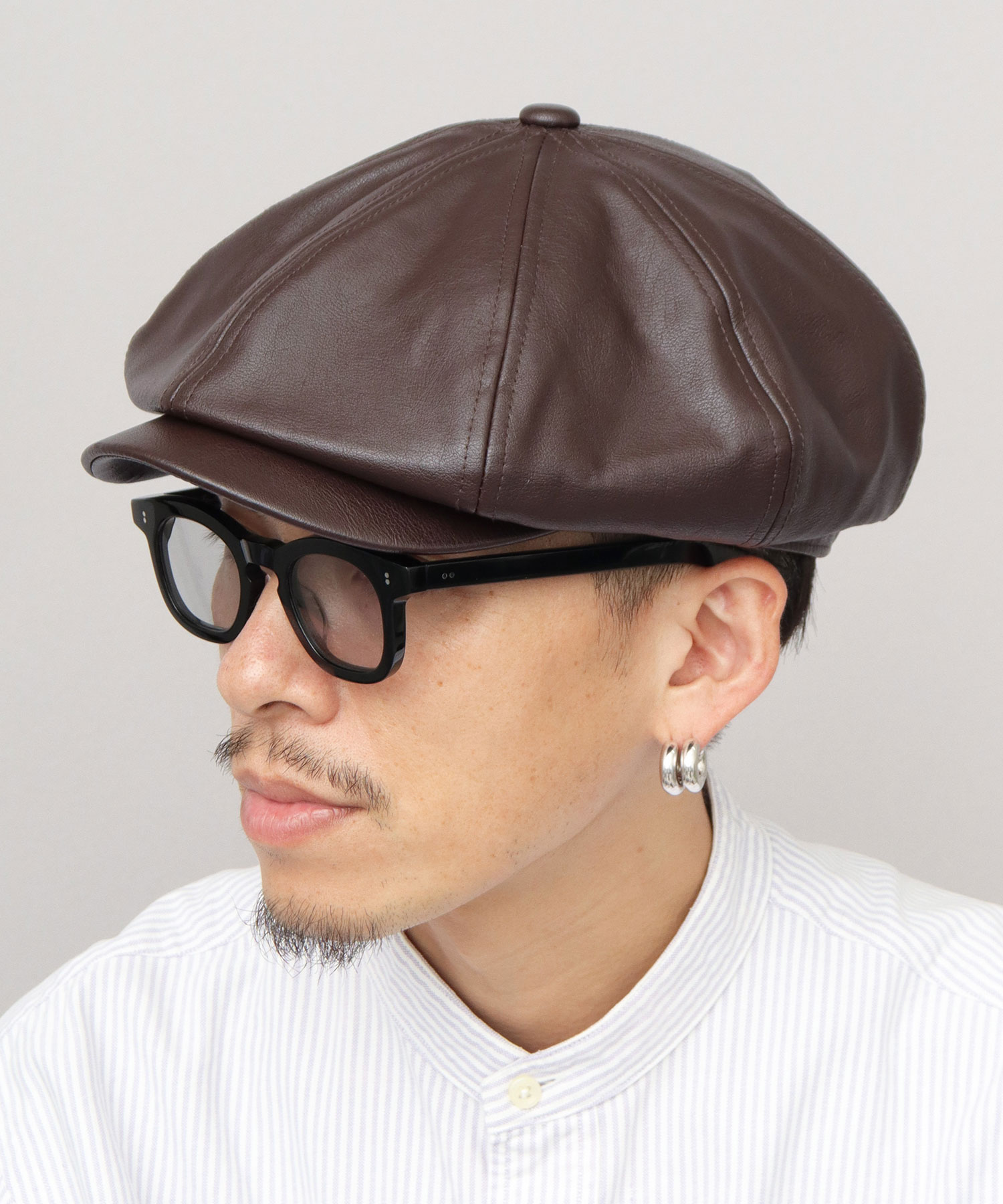 Ruben キャスケット メンズ 帽子 レザー調 フェイクレザー ニュース