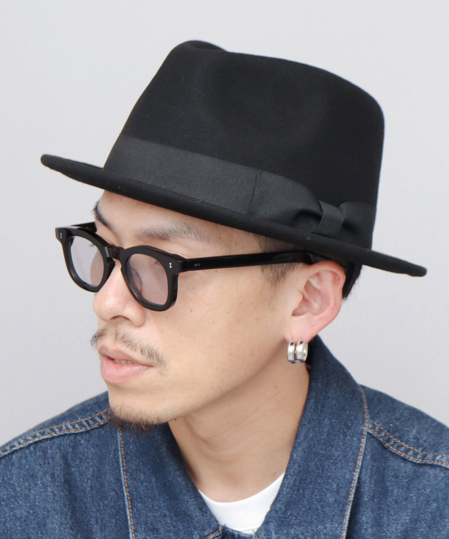 新品 ReqHatter ミドルブリム 2トーン フェルト中折ハット ブラック ReqHatter（レックハッター） 中折れハット メンズ レディース