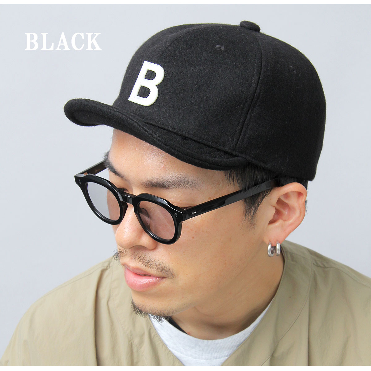 ベーシックエンチ Basiquenti 帽子 キャップ ショートバイザー つば 短い 無地 黒 シンプル ロゴ