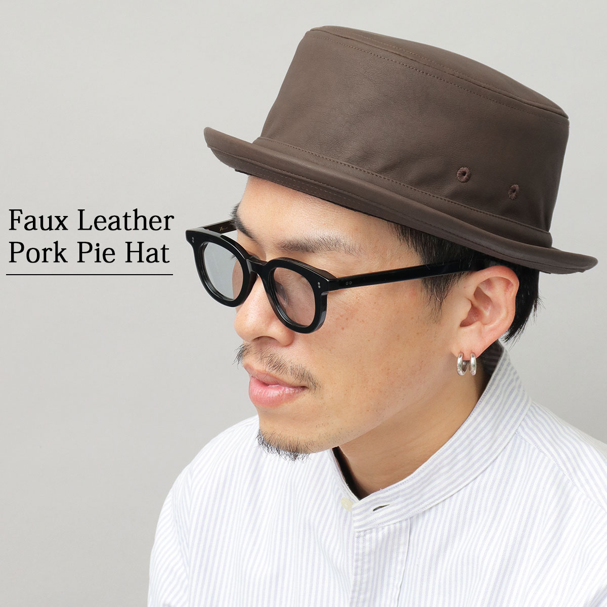 Basiquenti ポークパイハット メンズ レディース フェイクレザー PU