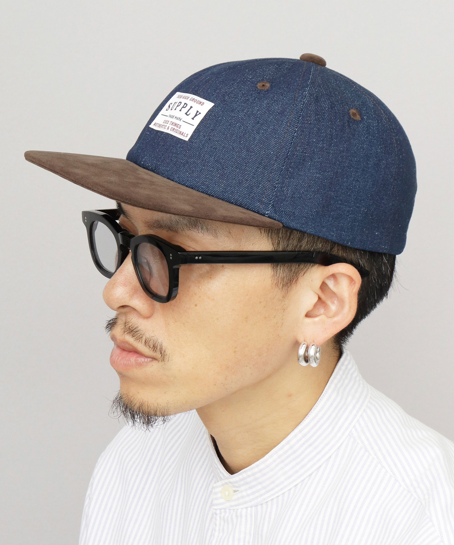 Basiquenti BBキャップ デニムキャップ フラットバイザー 深め