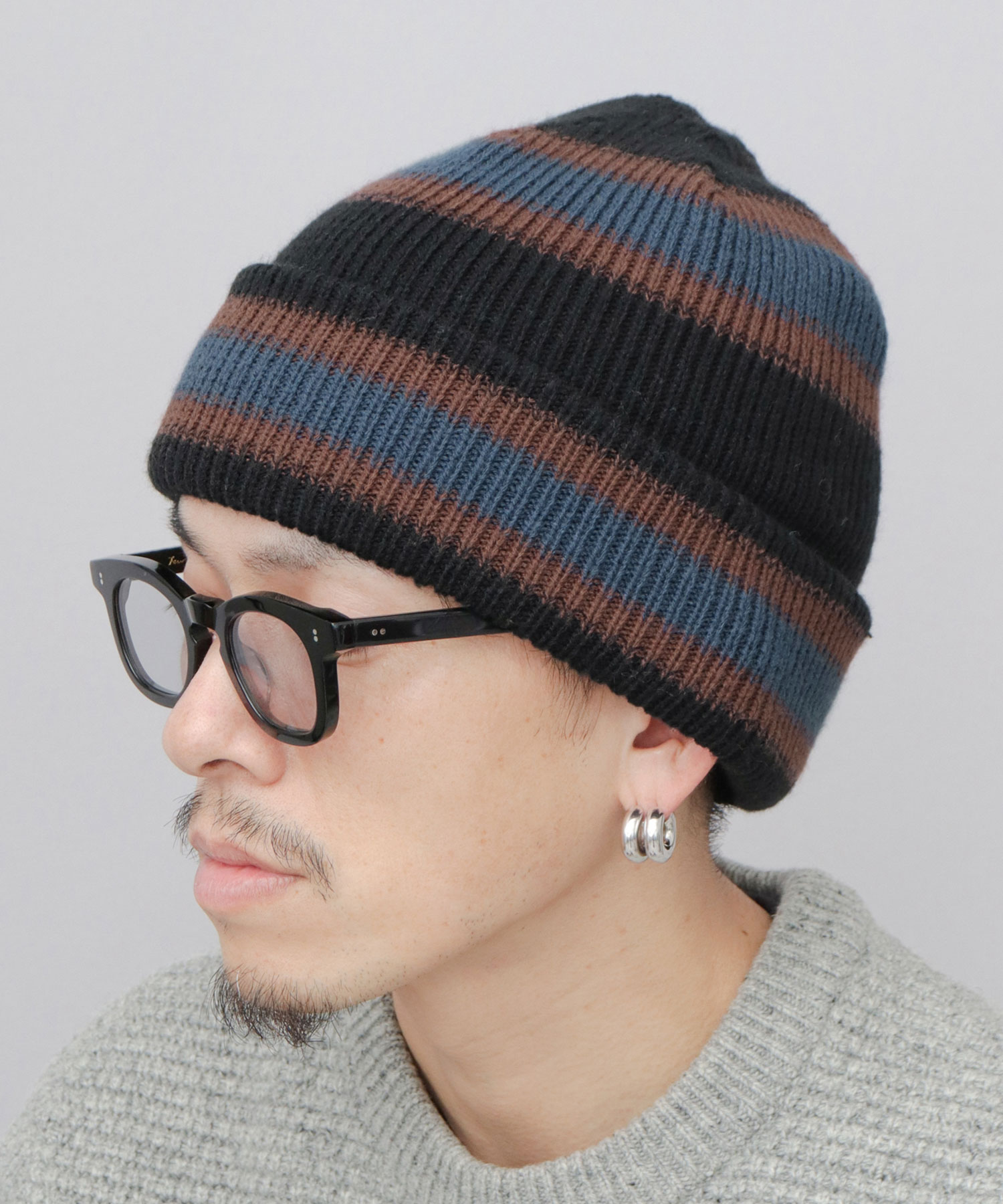 Basiquenti ニット帽 リバーシブル ニットワッチ ボーダーニット 深め