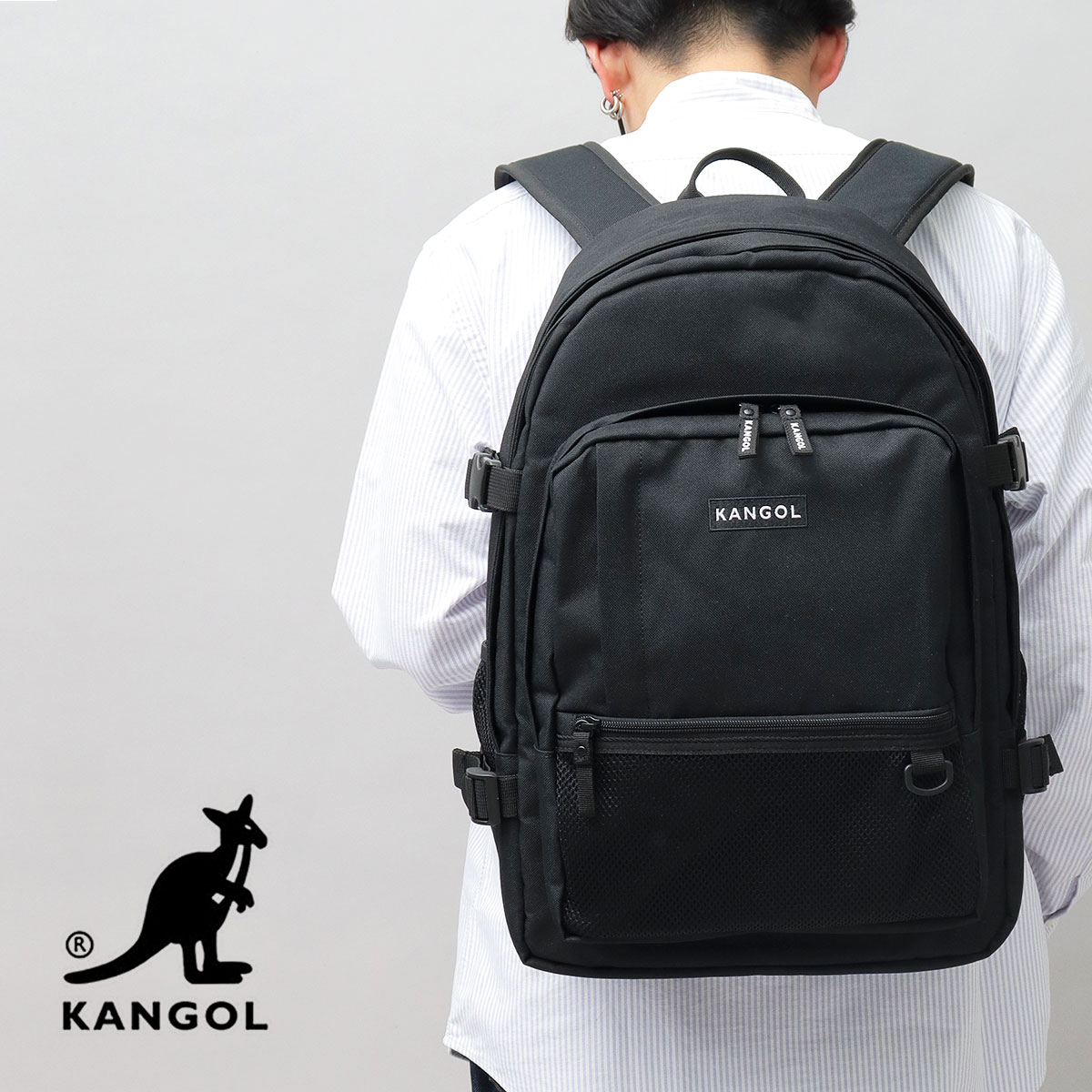 大容量 カンゴール デイバック リュックサックボックス型 バックパック 黒 KANGOL デイバック リュック 「A.M.S.別注モデル」 レザー調