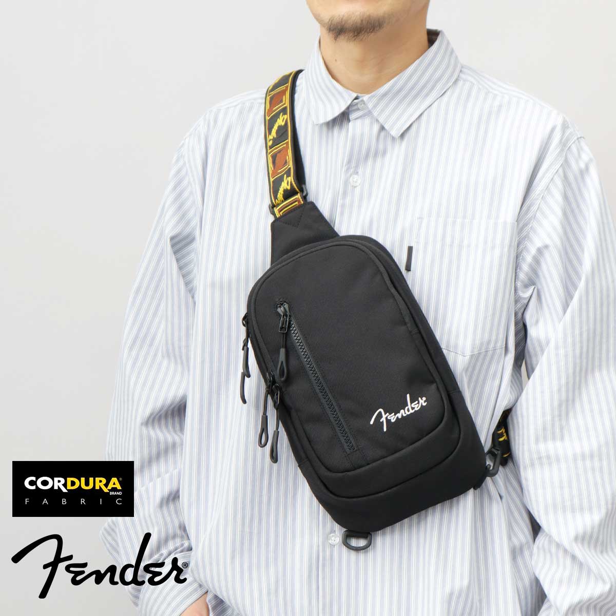 Fender　ボディバッグ　ショルダーバッグ　ブラック　ロゴ　刺繍　斜め掛け Fender ボディバッグ ショルダーバッグ ブラック ロゴ 刺繍 斜め