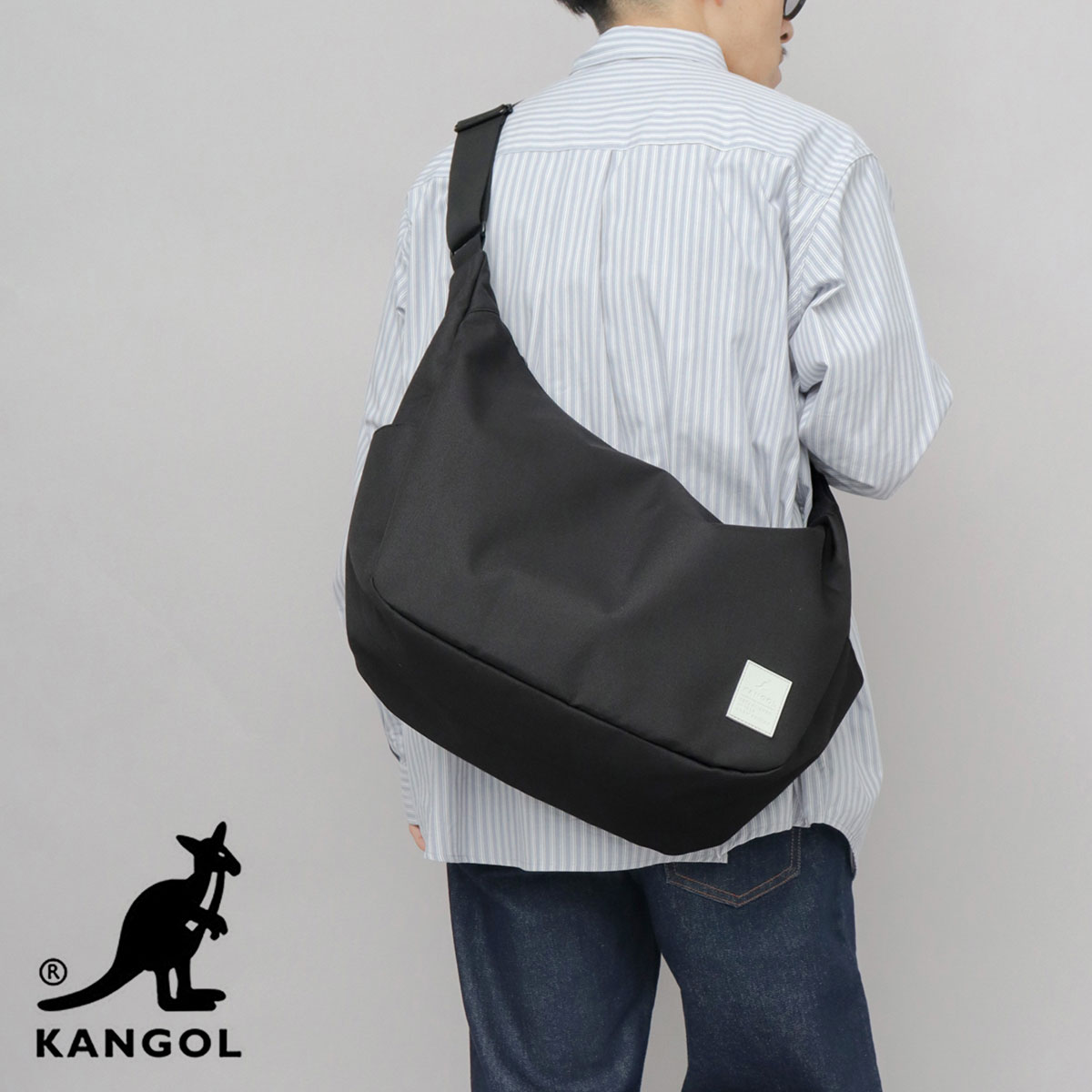 KANGOL カンゴール ショルダーバッグ メンズ レディース 斜めがけ バッグ A4 通勤 通学 ラバータグ ロゴ 舟形 バナナ型 黒 ブラック ギフト | KANGOL | 02