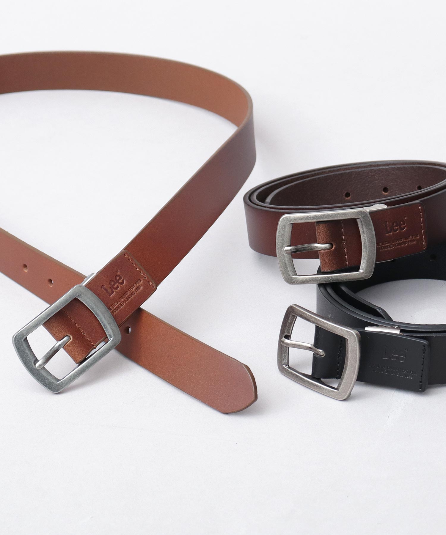 Lee（リー） 本革 ベルト メンズ レザーベルト 牛革 3cm ナローベルト