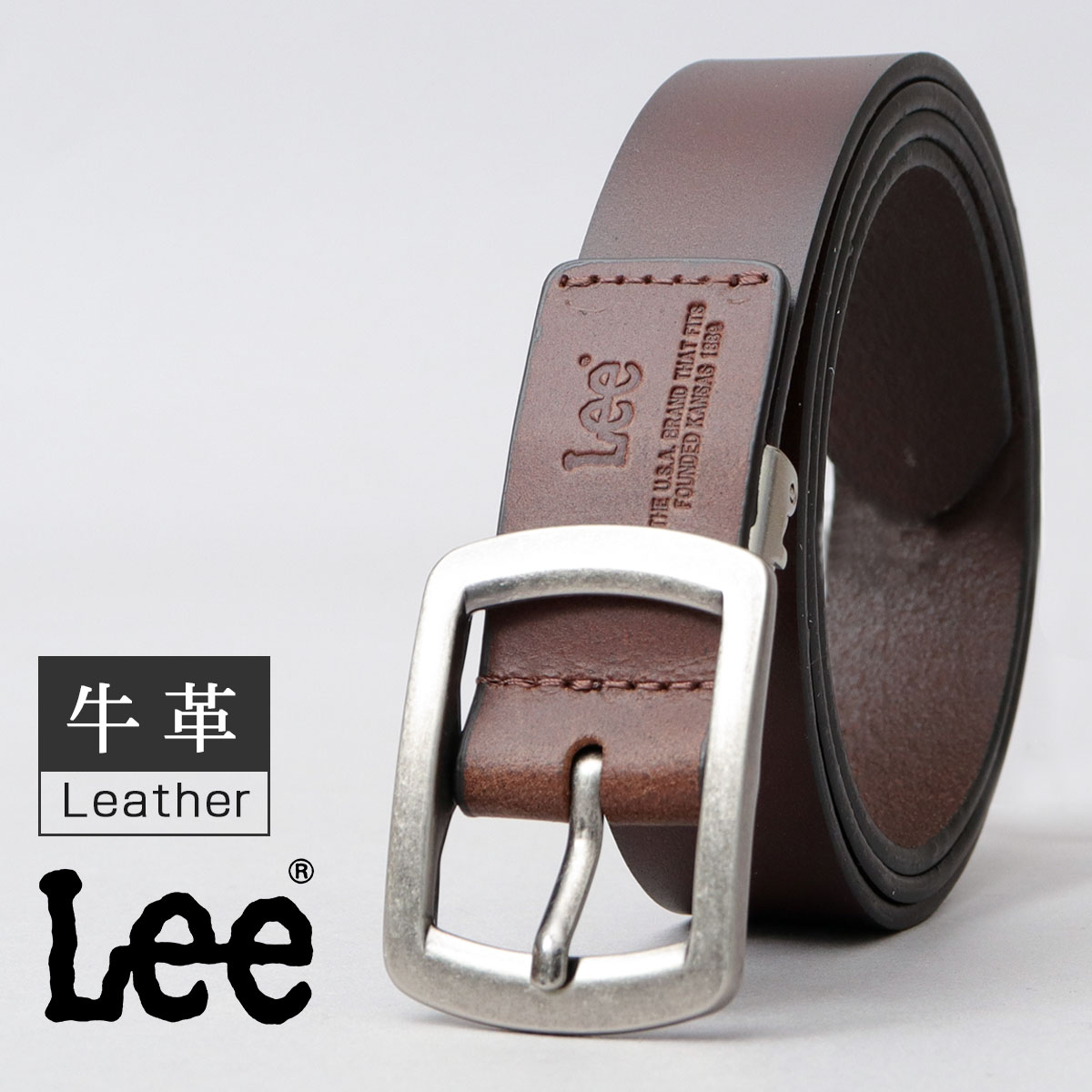 Lee（リー） 本革 ベルト メンズ レザーベルト 牛革 3cm ナローベルト