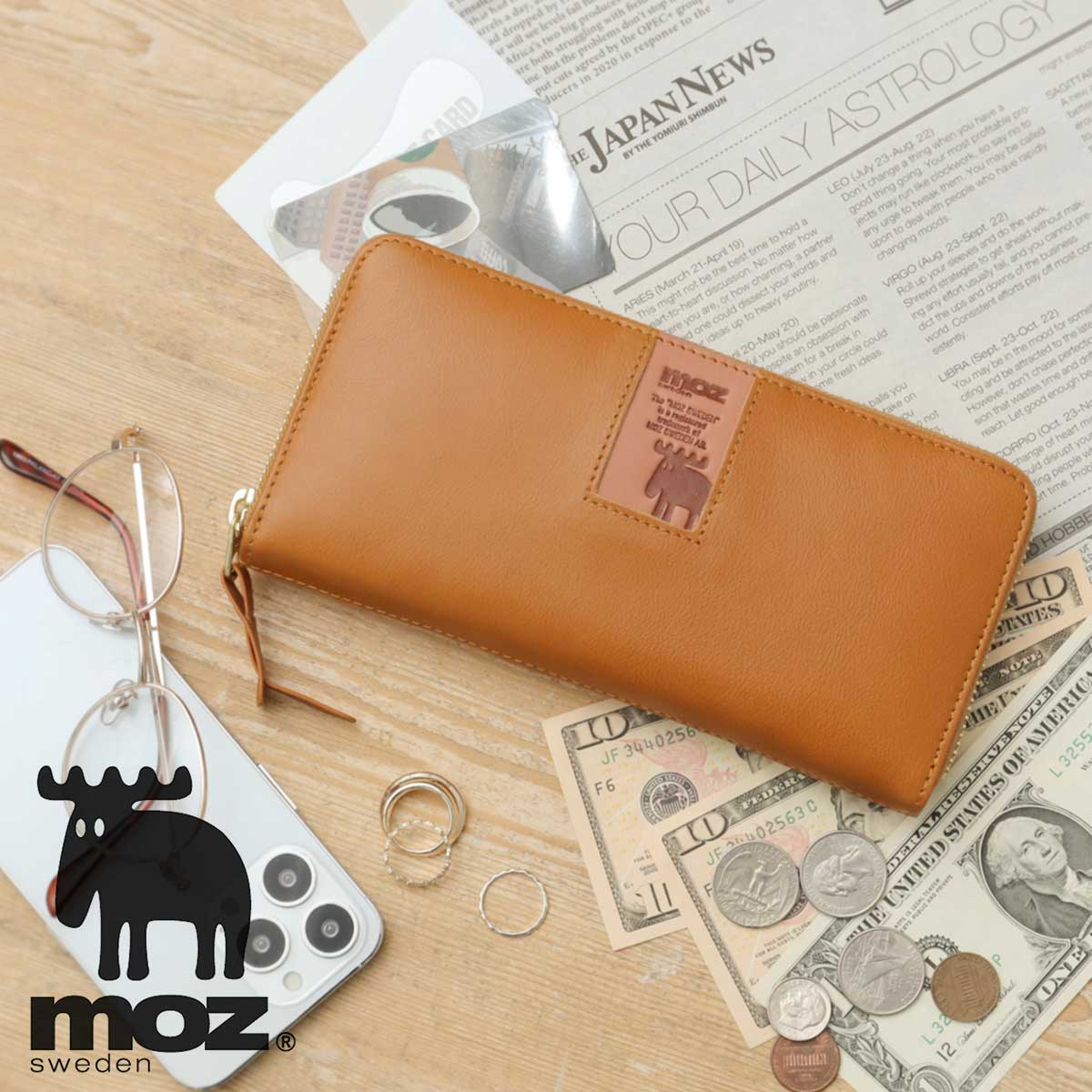 moz（モズ） 長財布 レディース 本革 ラウンドファスナー 牛革 北欧 大