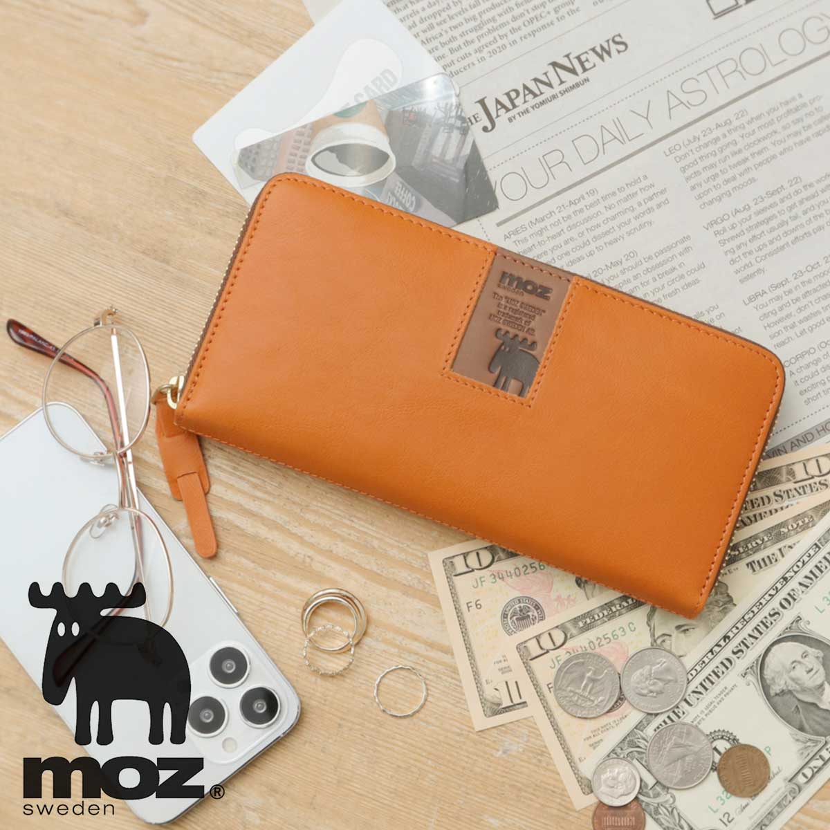 moz（モズ） 長財布 レディース 本革 ラウンドファスナー 牛革 北欧 大